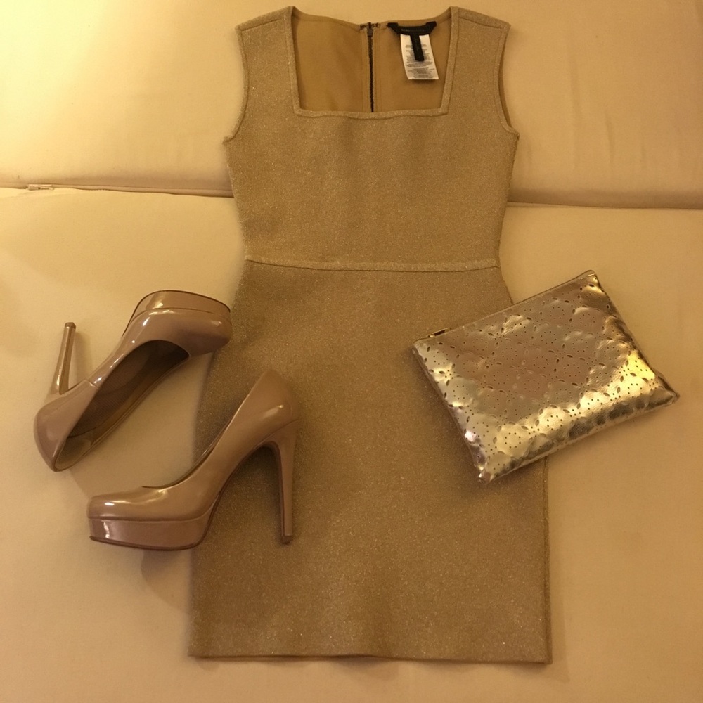 NWOT sparkly BCBG Max Azria gold bodycon dress